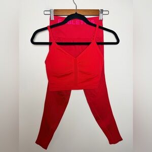 Fabletics Matching Set High Waisted 2 Pieces Seamless Red NWT XS S Activewear